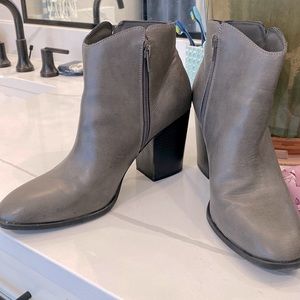 Grey Zipper Leather Ankle Boots